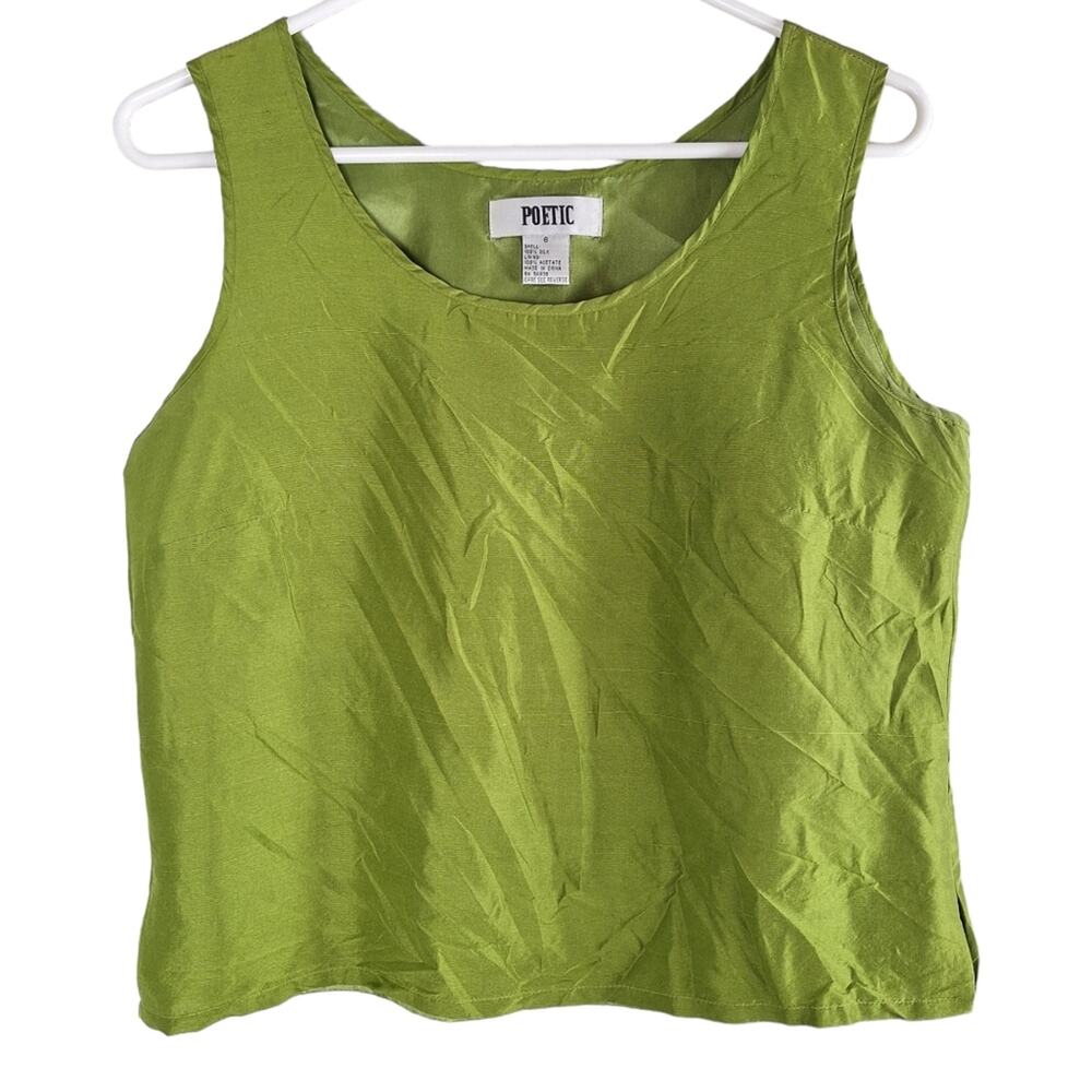 Vintage Poetic Silk Kelly Green Crop Top Cami Tank Scoop Neck Bright 6